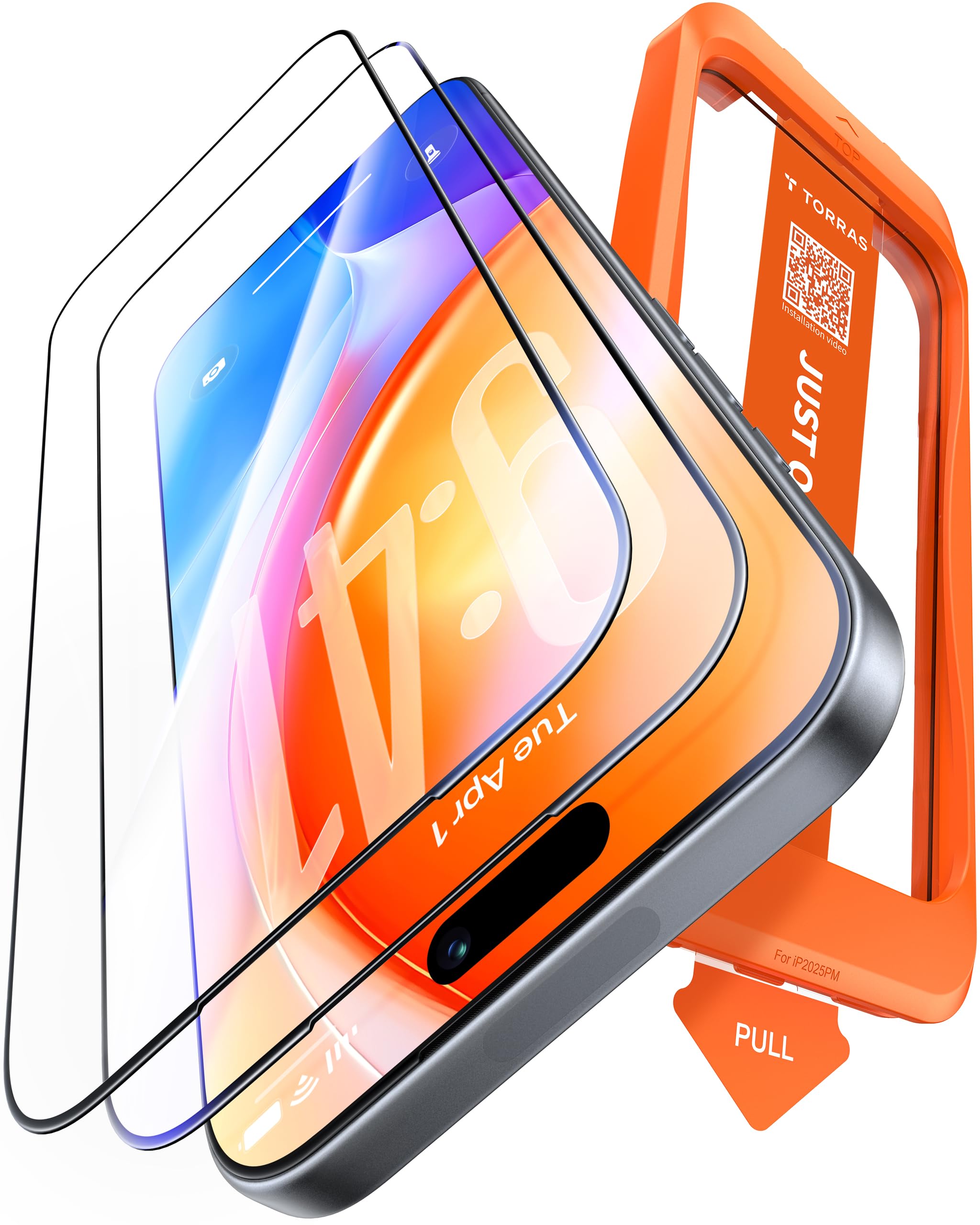 TORRAS GlassGo Ultra Tempered Glass Screen Protector for iPhone 17 (6.3”), Just One Pull, Shockproof, Aerospace-Grade, US MIL, Full Protection, Anti-Fingerprint, Ultra Thin, 9H, No Bubbles, Set of 2