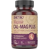 DEVA Vegan Cal MAG Plus Supplement with Calcium, Magnesium, Zinc, Boron, Vitamin C, D &amp; K, 90 Tablets, 12-Pack