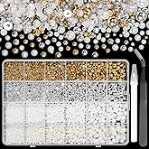 9000 Pcs Gold Silver Flatback Pearls for Crafting, Half Round Nail Gems, 2-8 mm White Beige Beads for DIY Jewelry Face Makeup With Pickup Pencil Tweezer