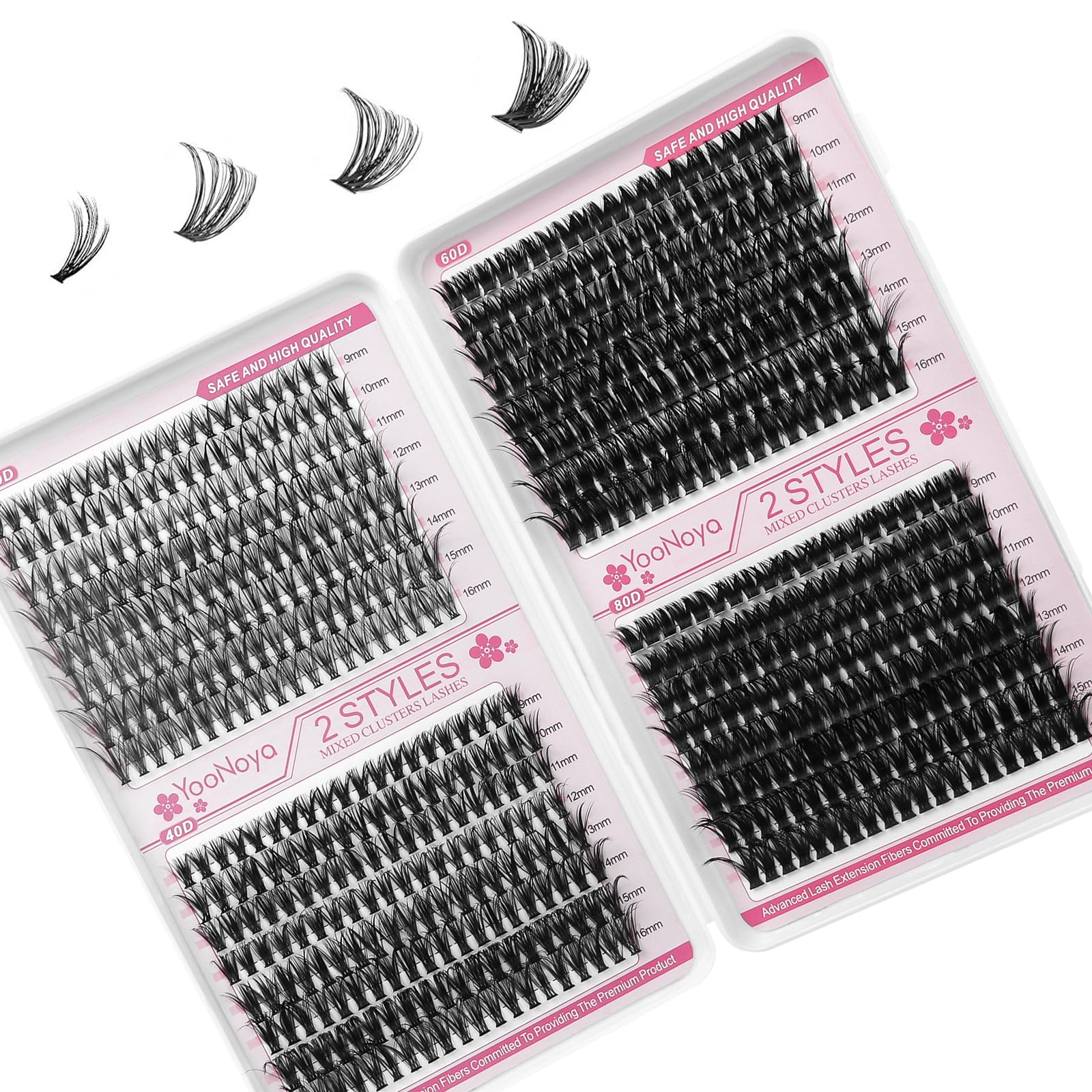 YOONOYA Lash Clusters 640pcs Natural Lash Extension Individual Cluster Eyelash Russian Lash Clusters Individual Lashes Eyelash Clusters Natural Look Eyelashes for DIY at Home(9-16MM,30D,40D,60D,80D)