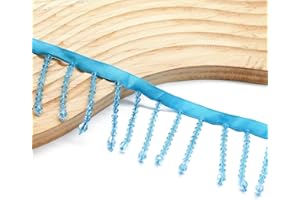 KEHUADIY 2 Yard Rhinestone Ribbon Tassel Irregular Rhinestone Fringe Tassel Crystal Beaded Fringe Trim Sewing Beaded Fringe for Curtain Lampshades and DIY Clothing Wedding Decoration (Blue)