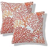 VIREOTHIA Corals Pillow Covers 18x18 Set of 2 Coastal Decorative Throw Pillow Cover Nautical Square Pillowcases Cushion Covers for Couch Bed Sofa Decor