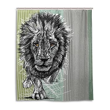 Amazon シャワーカーテン 防水防カビ加工 カーテンリング付属ライオン