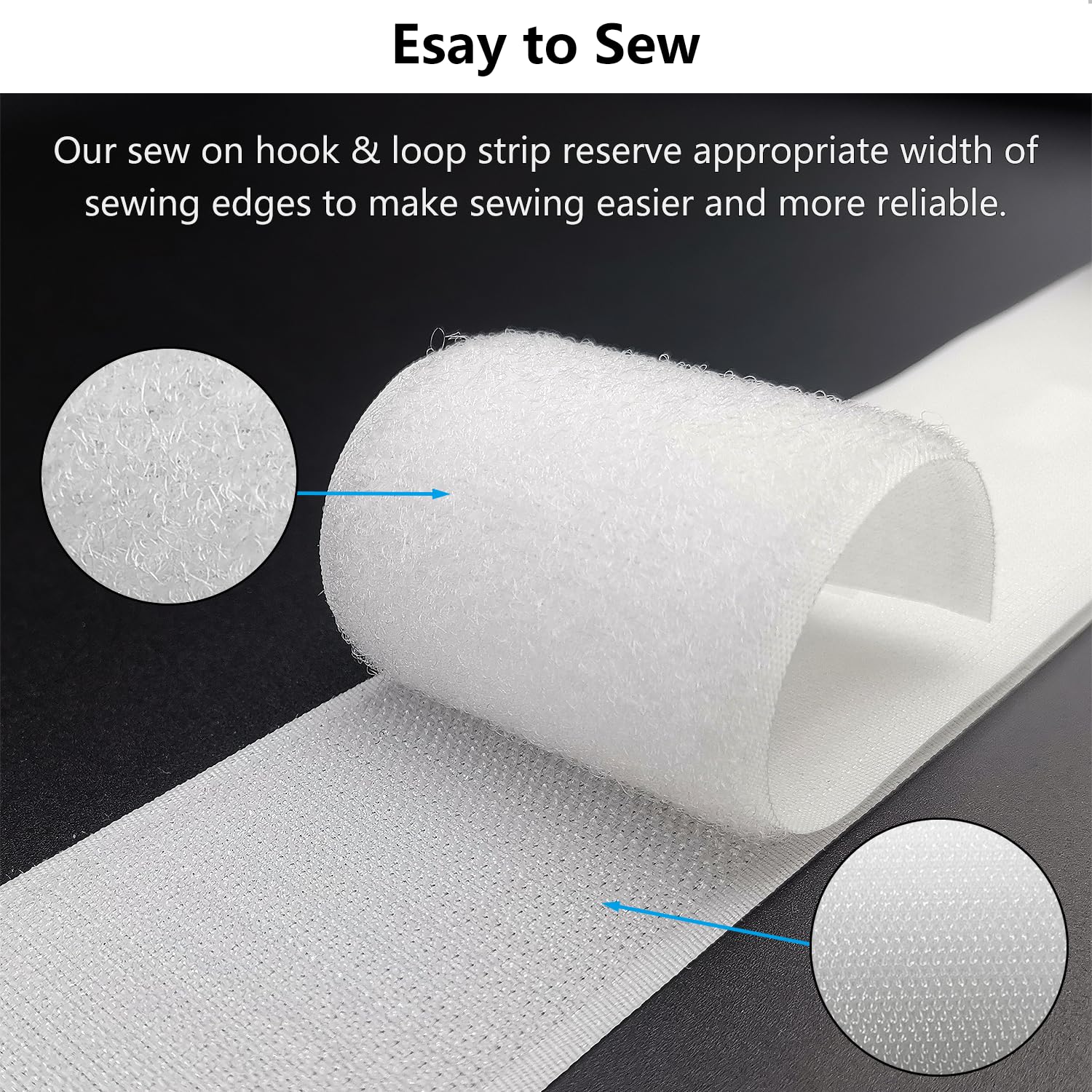 Matenf Sew On Hook and Loop Strips, 2 Inch Wide, Easy to Sew, Excellent Grip, Non Adhesive, Interlocking Tape, Hook & Loop Tape for Clothing Sewing Crafts and DIY Projects, 2'' x 6', White