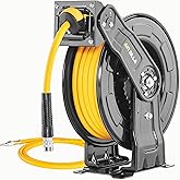 AIRZILLA Premium Steel Retractable Air Hose Reel With Dual Arm, 3/8"x65Ft Hybrid Polymer Hose, Heavy Duty Air Hose Reel included Auto Rewind Reel | Quick Air Coupler | Durable Double side Frame