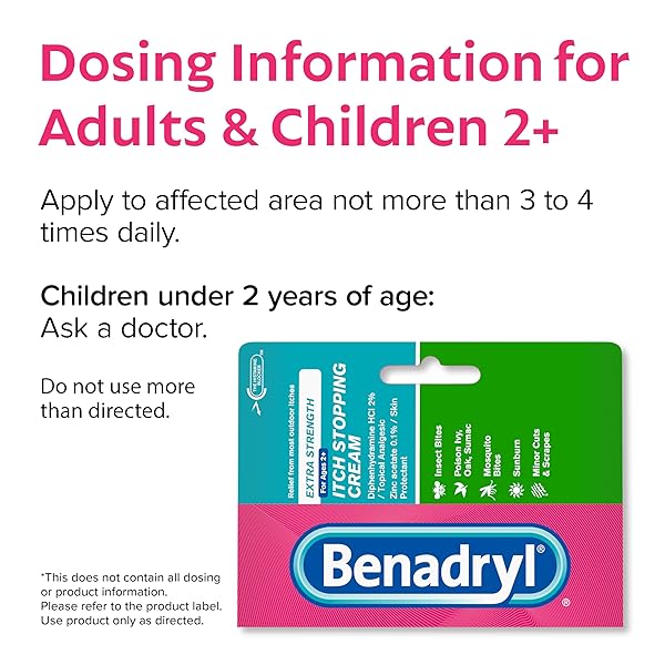 BENADRYL EXTRA STRENGTH ANTI-ITCH TOPICAL CREAM WITH 2% DIPHENHYDRAMINE HCI FOR ITCH RELIEF OF OUTDOOR ITCHES ASSOCIATED WITH POISON IVY, INSECT BITES & MORE, 1 FL OZ