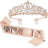 AOPRIE Birthday Crown and Queen Sash - Rose Gold Tiara for Women, Princess Crown With Rhinestone - Happy Birthday Accessories Party Favor