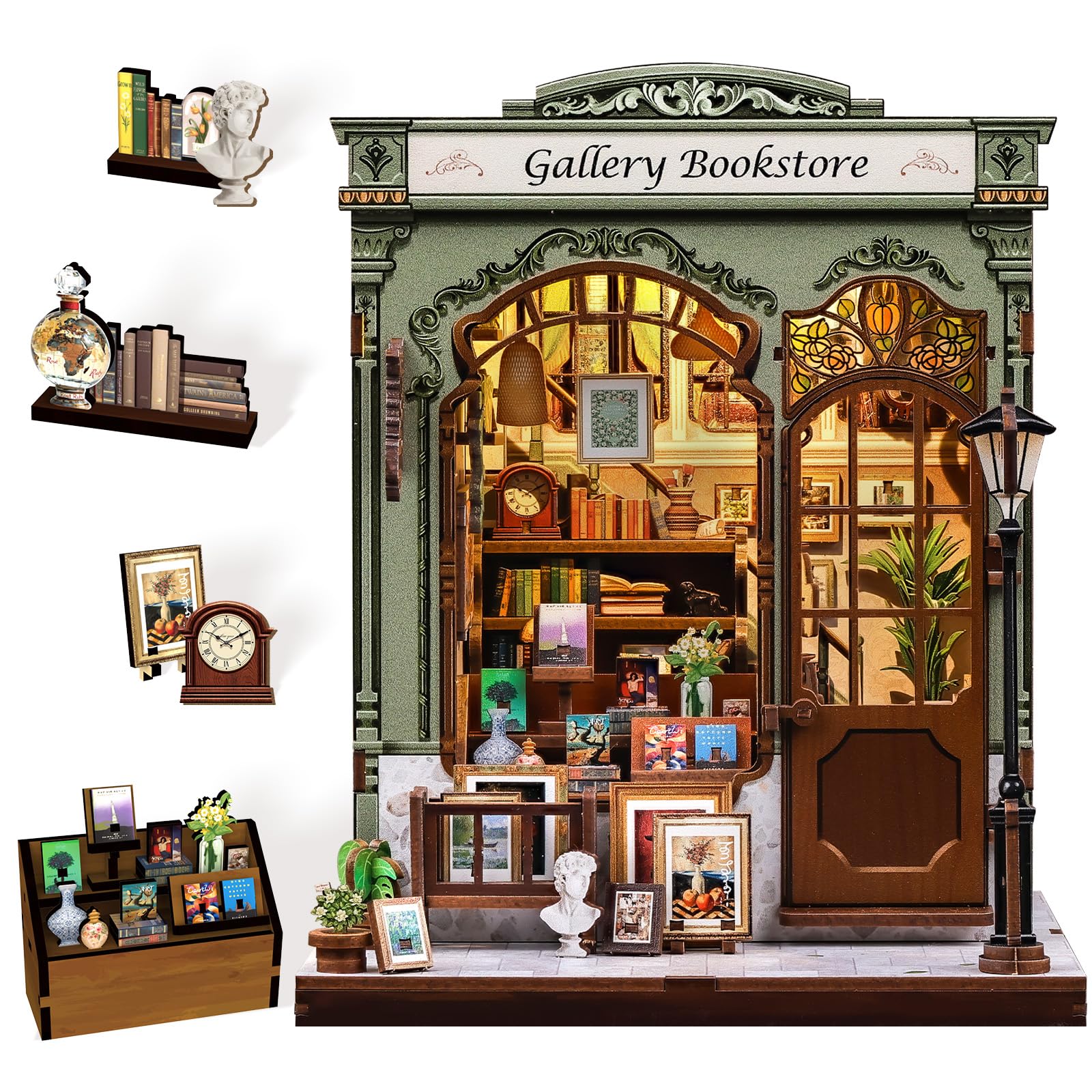 CUTEBEE Book Nook - DIY Dollhouse Kit to Build, Retro Artistic Miniature House, 3D Wooden Puzzle Bookend, Creative Bookshelf Decor Gift (Gellery Bookstore)