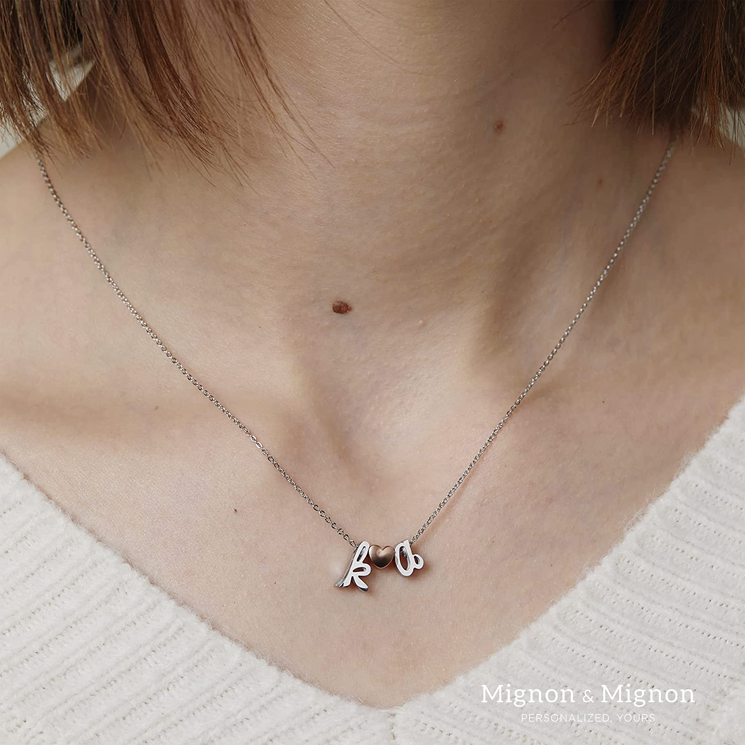 Custom Cursive Initials Necklace, Heart Love Necklace for Women, Personalized Jewelry in Gold, Silver, Rose Gold, Christmas and Holiday Gift – DCIN