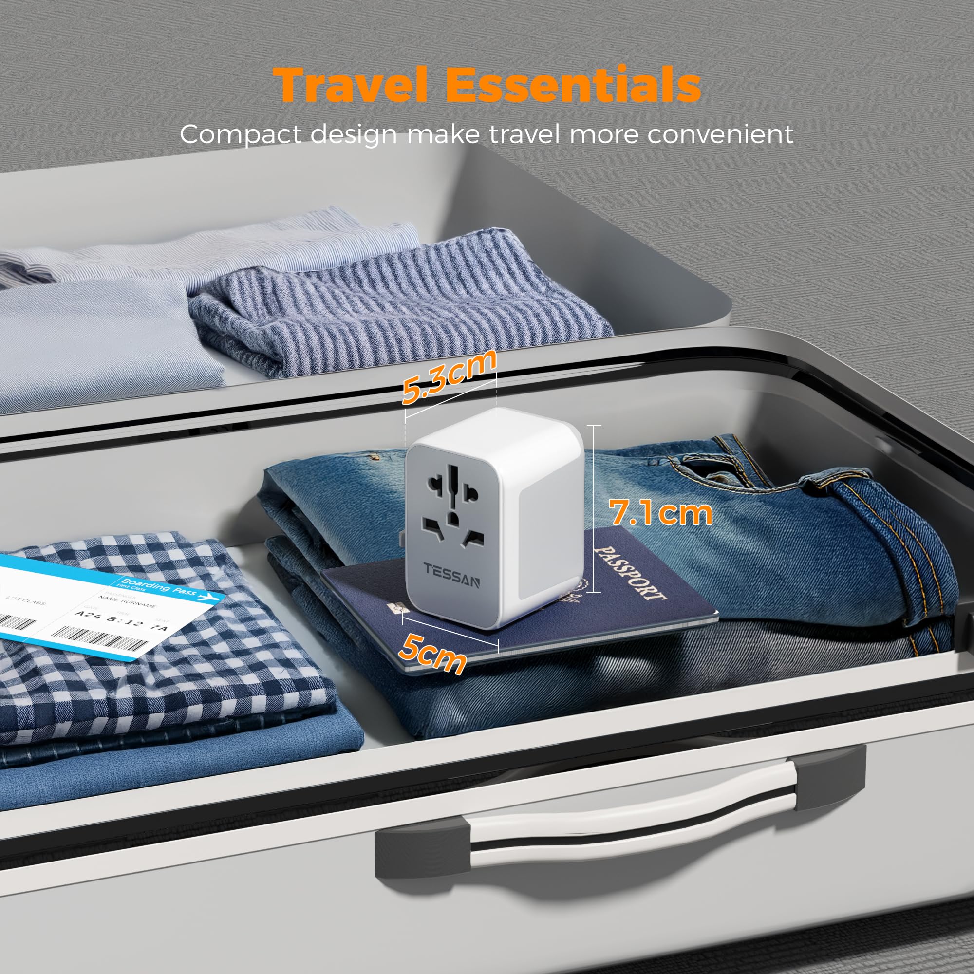 TESSAN Universal Travel Adapter Worldwide with 2 USB C and 2 USB A Ports, Universal Plug Adaptor UK to World, International Adapter for EU, USA, UK, Australia, Thailand etc. not a Voltage Converter