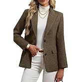 ELLEVEN Womens Wool Blend Tweed Warm Blazers Herringbone Business Casual Fall Winter Oversize Suit Jacket