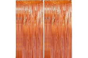 YIGHAW 2 Pack 3.2 ft x 9.8 ft Orange Tinsel Curtain Party Backdrop decorations, Metallic Foil Fringe Backdrop Door for Halloween, Christmas, Birthday Graduation Wedding Party Streamers Photo Backdrop.