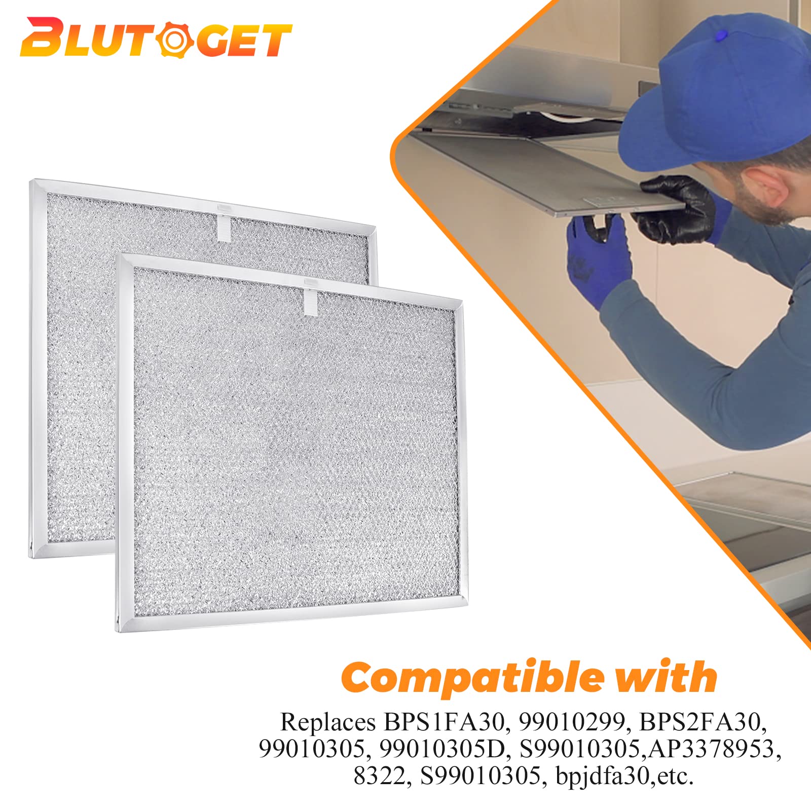 2025 UPDATE BPS1FA30 Range Hood Aluminum Filter 2 Pack by Blutoget - 11-3/4