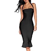 houstil Women's V Neck Halter Fishtail Bandage Bodycon Dress Party