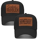 Somebody's Problem Leather Patch Vintage Trucker Hats (2 Pack) | Premium Snapback Baseball Hats for Men & Women