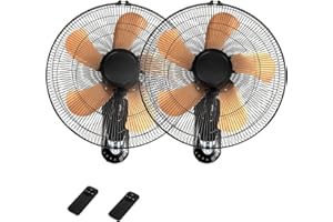 TMWINGS 2 Pack Wall Mount Fan with Remote, 3-Speed Wall Oscillating Fan with 5 Blades, Adjustable Tilt and Timing, 16 Inch High Velocity Wall Mounted Fans for Bedroom, Gym, Office, Warehouse, Garage