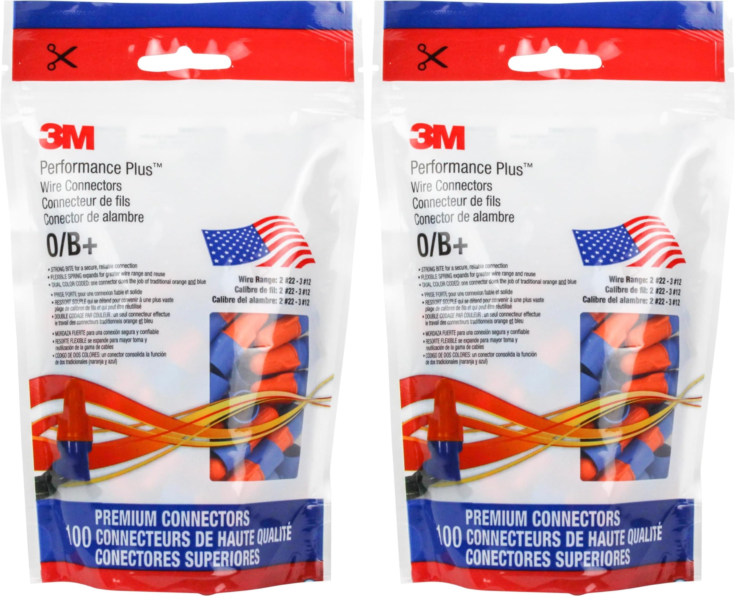 3M Performance Plus Wire Connector O/B+Pouch, 100/POUCH, 100 Units, Orange/Blue (Pack of 2) Image