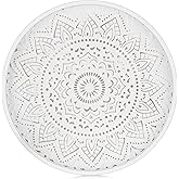 Hanobe Decorative Coffee Table Tray: Round Wood Trays for Boho Home Decor White Farmhouse Rustic Centerpiece for Living Dining Room Ottoman Kitchen Counter 12 Inch