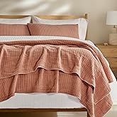EVERGRACEHOME Cotton Coverlet Set Full Queen Size 3 Pieces, Lightweight Soft Ribbed Matelassé Bedspread Quilt Set, Cozy Oversized Quilted Bedding Set with 2 Pillow Shams for All Seasons, Clay