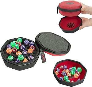 Protective Padded Dice Case &amp; Integrated Felt Dice Tray for Board Games, Tabletop Games and RPGs - Holds &amp; Protects Over 75 Dice! Perfect for Game Night! (Red)