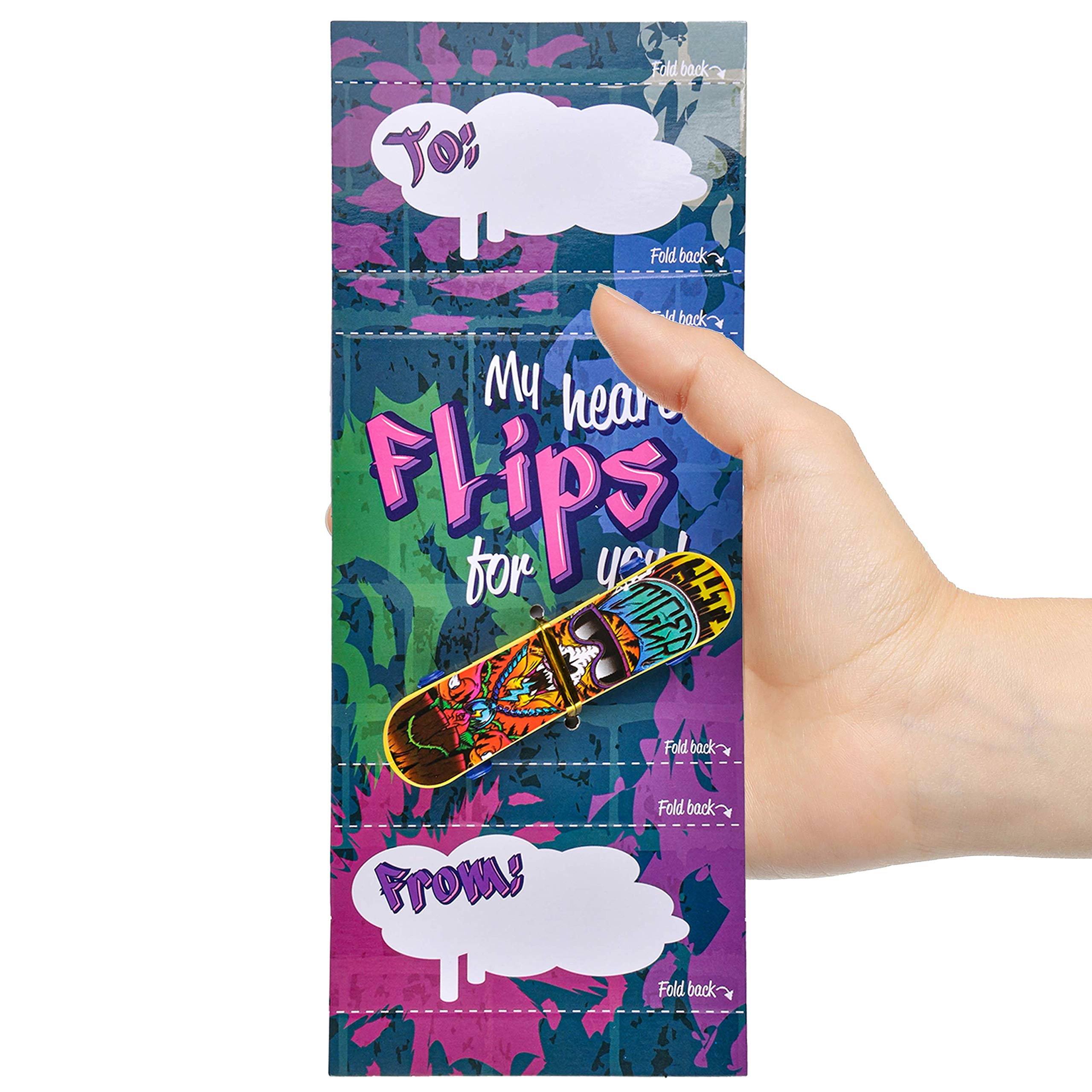 JOYIN 28 Pcs Valentines Day Finger Skateboards with Cards for Kids, Valentine Party Favor, Greeting Cards, Classroom Exchange Prizes, Holiday Reward Gifts, Finger Skateboard Toys