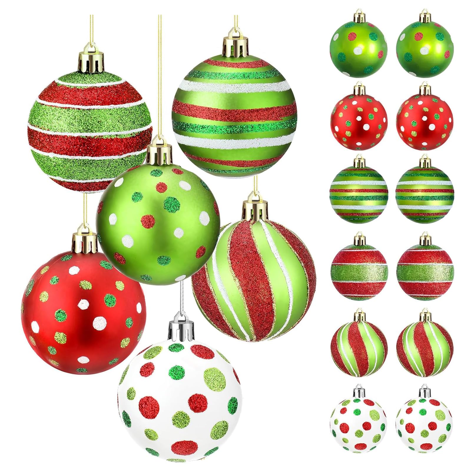 Photo 1 of 12 Pcs 2.36 Inch Christmas Ball Ornaments,Christmas Tree Decorations,Red and Green Glittering Hanging Shatterproof Xmas Balls Pendants (12PCS)