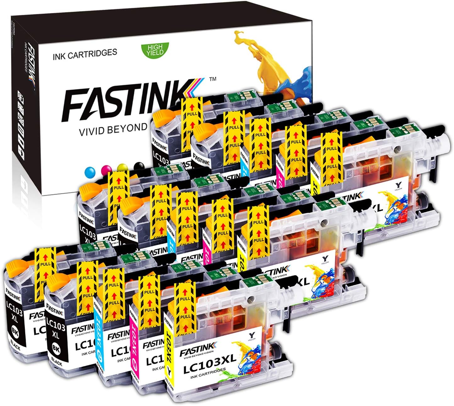 FASTINK LC103 Compatible Ink Cartridge Replacement for Brother LC103 LC101 LC103XL Work with MFC-J870DW MFC-J6920DW MFC-J6520DW MFC-J450DW MFC-J470DW (6 Black, 3 Cyan, 3 Magenta, 3 Yellow) 15 Pack