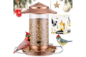 iBorn Bird Feeder Metal Squirrel Chew-Proof Bird Feeders for Outdoors Hanging Outside for Cardinal, Holds 1.5LB Seed with 3 Perchs, Brushed Copper (Seed is not Included)