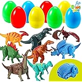 JOYIN 8 Pcs Easter Prefilled Eggs Filled with Deformable Transforming Dinosaur with Movable Joints for Easter Basket Stuffers, Kids Party Favors, Classroom Prize Supplies