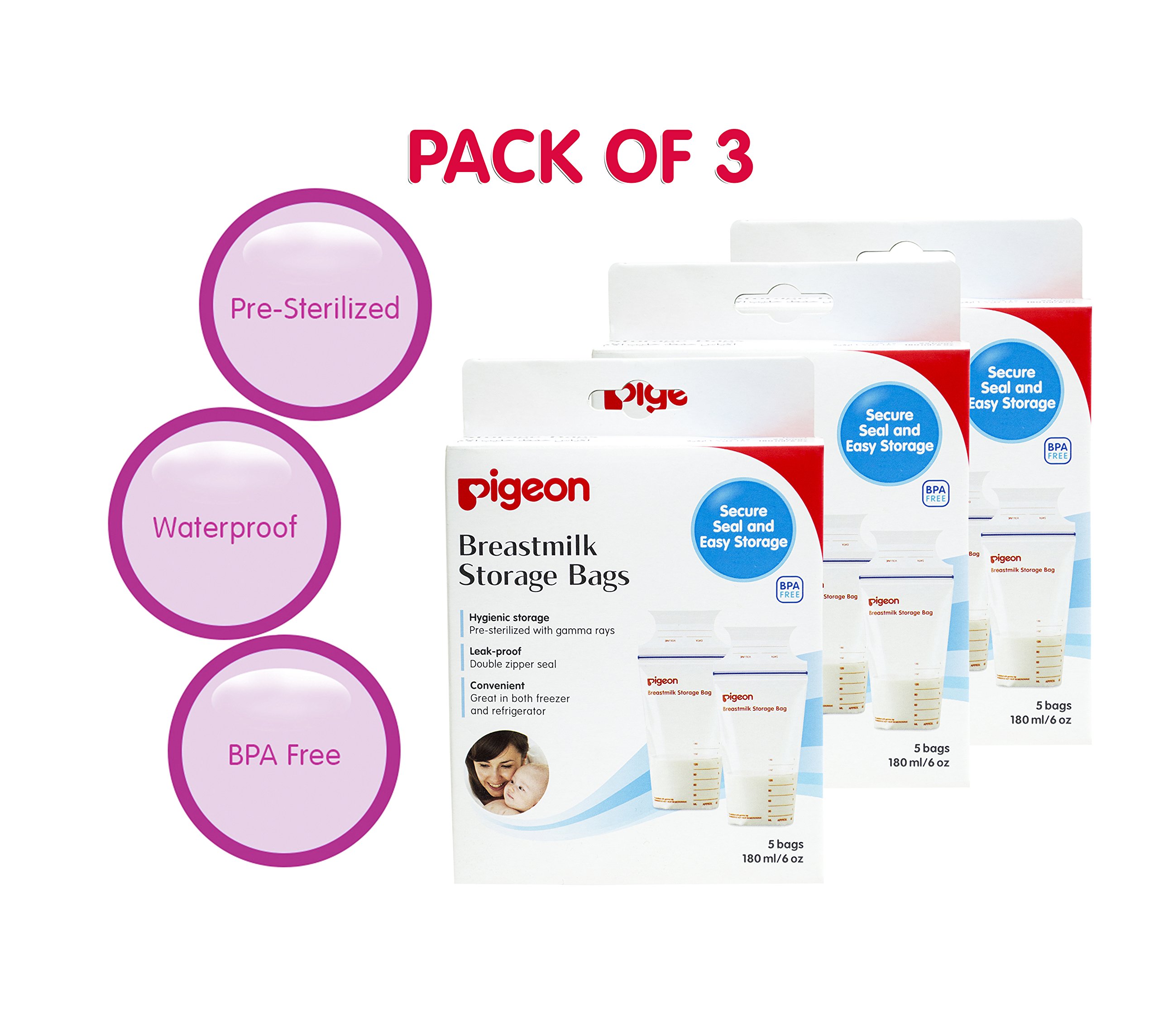 Pigeon Breastmilk Storage Bag, Red/White, 5 Pieces (Pack of 3) Buy