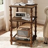 Yoobure Small Side Table - Walnut End Tables Living Room with Spindle Legs | Vintage Night Stand with 3-Tier Storage Shelf, Wood Nightstand for Bedroom, Bedside Table for Narrow Spaces