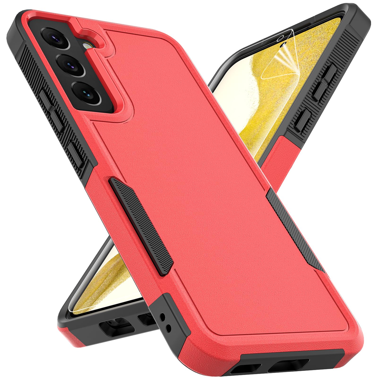 for Samsung Galaxy S22 Plus Case: Dual Layer Protective Heavy Duty Cell Phone Cover Shockproof Rugged with Screen Protector - Military Protection Bumper Tough - Samsung Galaxy S22+ Plus 2022, Red