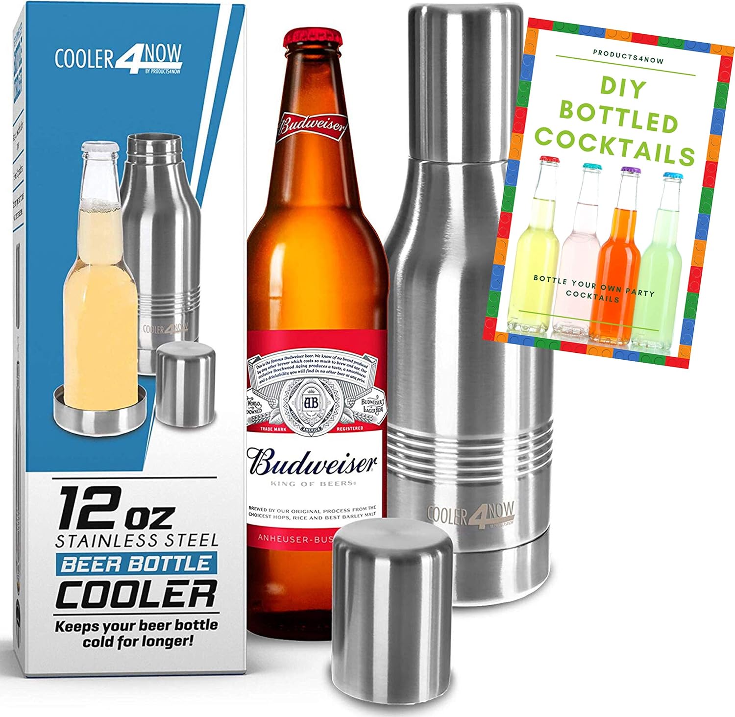 Beer Bottle Insulator Stainless Steel Double Wall Cooler also for Cocktails, Soda and Cider BPA Free Koozie to Keep Drinks Ice Cold with Fun eBook Fits 12 oz or 330 ml