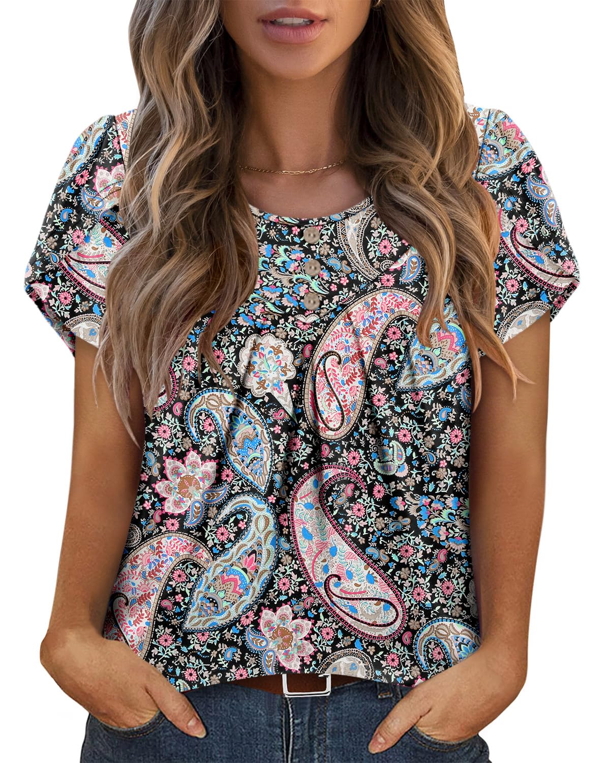 KISSMODA Womens Tops Short Sleeve Plus Size Tunic Top Casual Shirt O ...