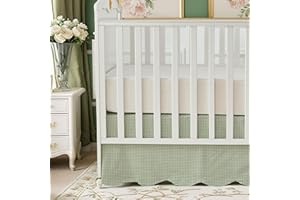 Brandream Scallop Edge Cotton Crib Skirt, Baby Boy, Baby Girl, Gender Neutral Crib Skirt Toddler Bedskirt Farmhouse Chic Nursery Crib Bed Skirt, Boho Bohemian Solid Green Gingham