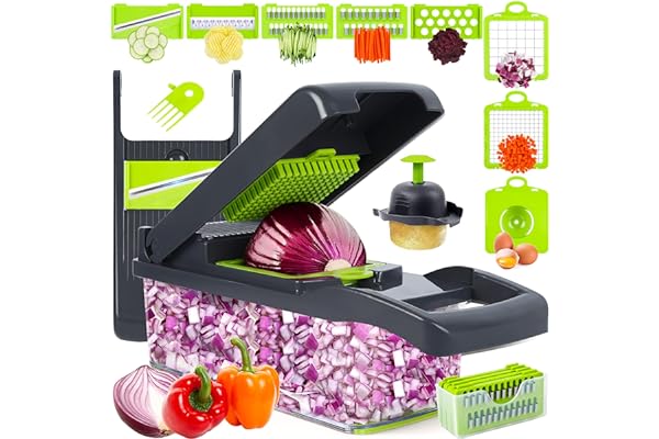 Vegetable Chopper, Onion Chopper, Mandolin Slicer,Pro 10 in 1professional food Choppermultifunctional Vegetable Chopper and Slicer, Dicing Machine, AdjustableVegetable Cutter With Container(grey)