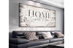 Home Sweet Home Wall Art Sign Large Dark Brown Farmhouse Wall Sign for Living Room Decoration Wooden Board Design Canvas Prin