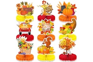 PHYLENCE 9 Pcs Thanksgiving Honeycomb Centerpieces – Fall Pumpkin, Cornucopia, Truck and Harvest Table Decorations for Autumn Parties, Family Dinners, and Classroom Celebrations