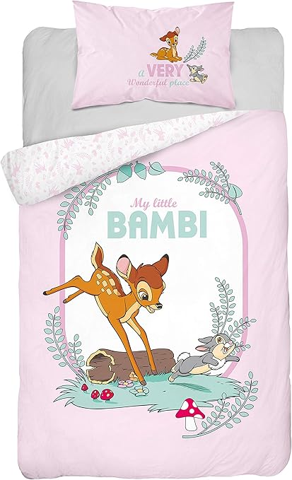 Parure De Lit Bambi Et Panpan Pour Bebe Housse De Couette Reversible 100x135 Cm Taie 100 Coton Rose Amazon Fr Cuisine Maison