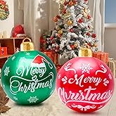 2 Pcs 24-Inch Christmas Ornaments, Large Flocked PVC Decorative Balls Christmas Themed Party Ornaments for Lawn, Garden, Patio and Indoor Decor (Red,Green)