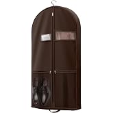 Lazebox 43" Travel Garment Bag with Accessories Zipper Pocket, Heavy Duty Suit Bag for Suits, Tuxedos, Dresses, Coats, Brown, 1 pack