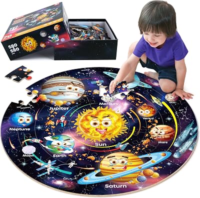 SYNARRY Giant Solar System Floor Puzzle 70 Pieces Round Space Education