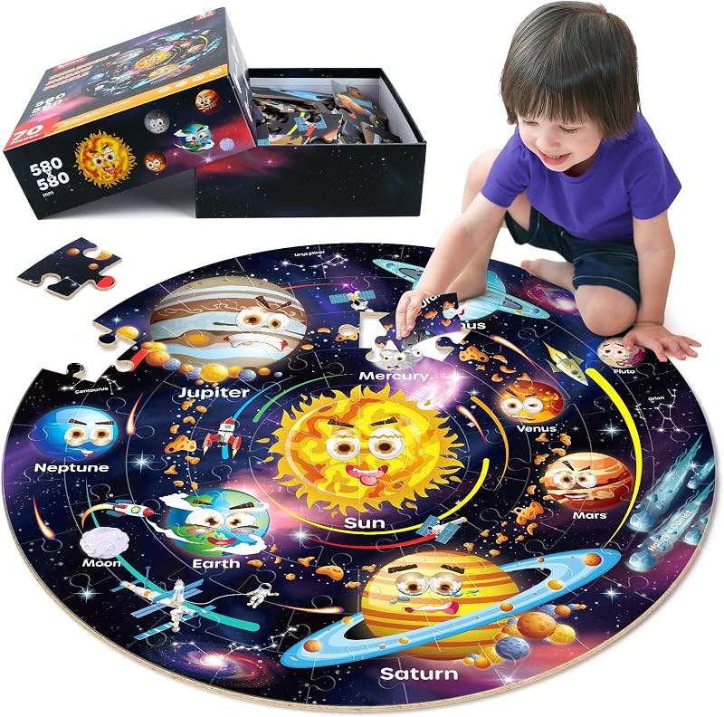 SYNARRY Giant Solar System Floor Puzzle 70 Pieces Round Space Education