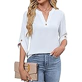 Blooming Jelly Womens 3/4 Length Sleeve Tops V Neck Lightweight Dressy Casual Blouse Ladies Business Work Summer Trendy Shirt