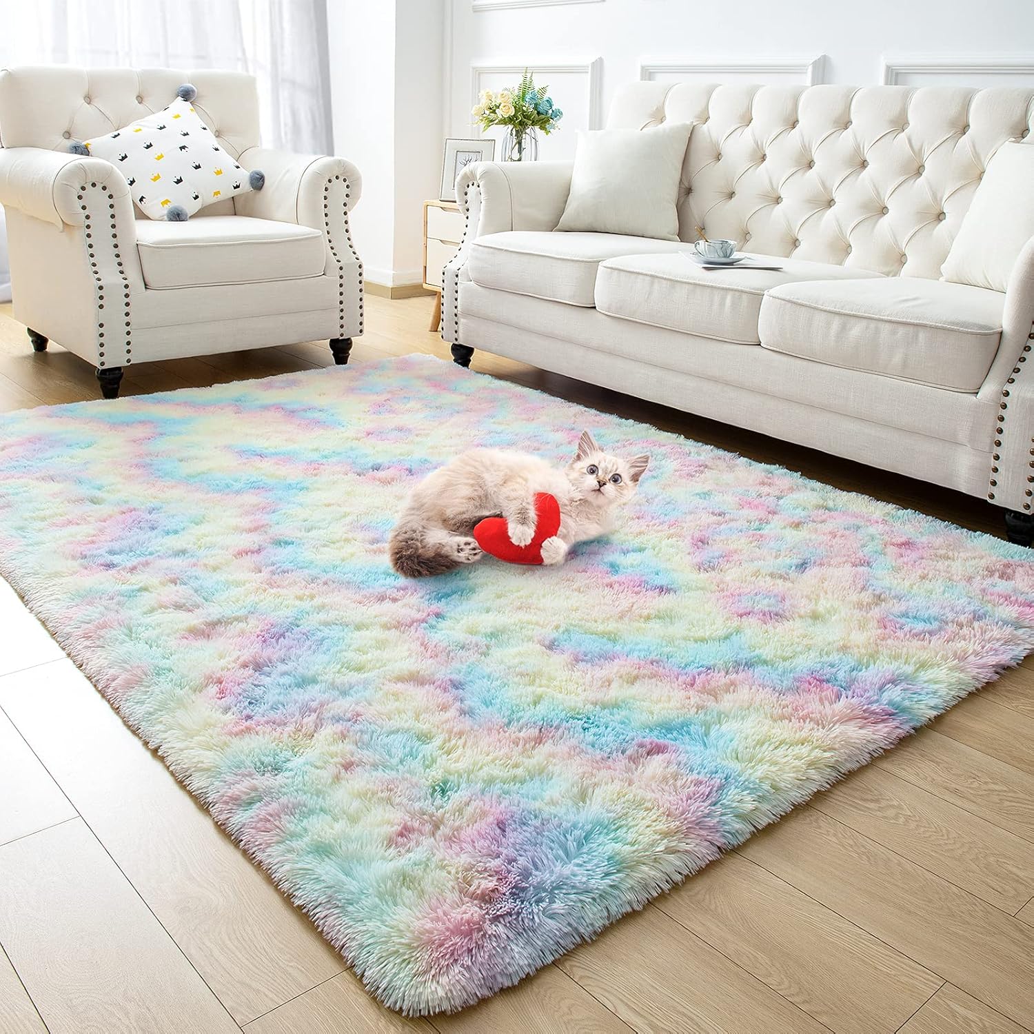 Zareas Soft Rainbow Area Rugs for Girl Room Bedroom, Cute Fluffy Rug Colorful Shag Furry Fuzzy Carpet for Kids Toddler Baby Room Living Room Indoor Dorm Nursery Floor Home Decor Play Mat, 3x5 Feet