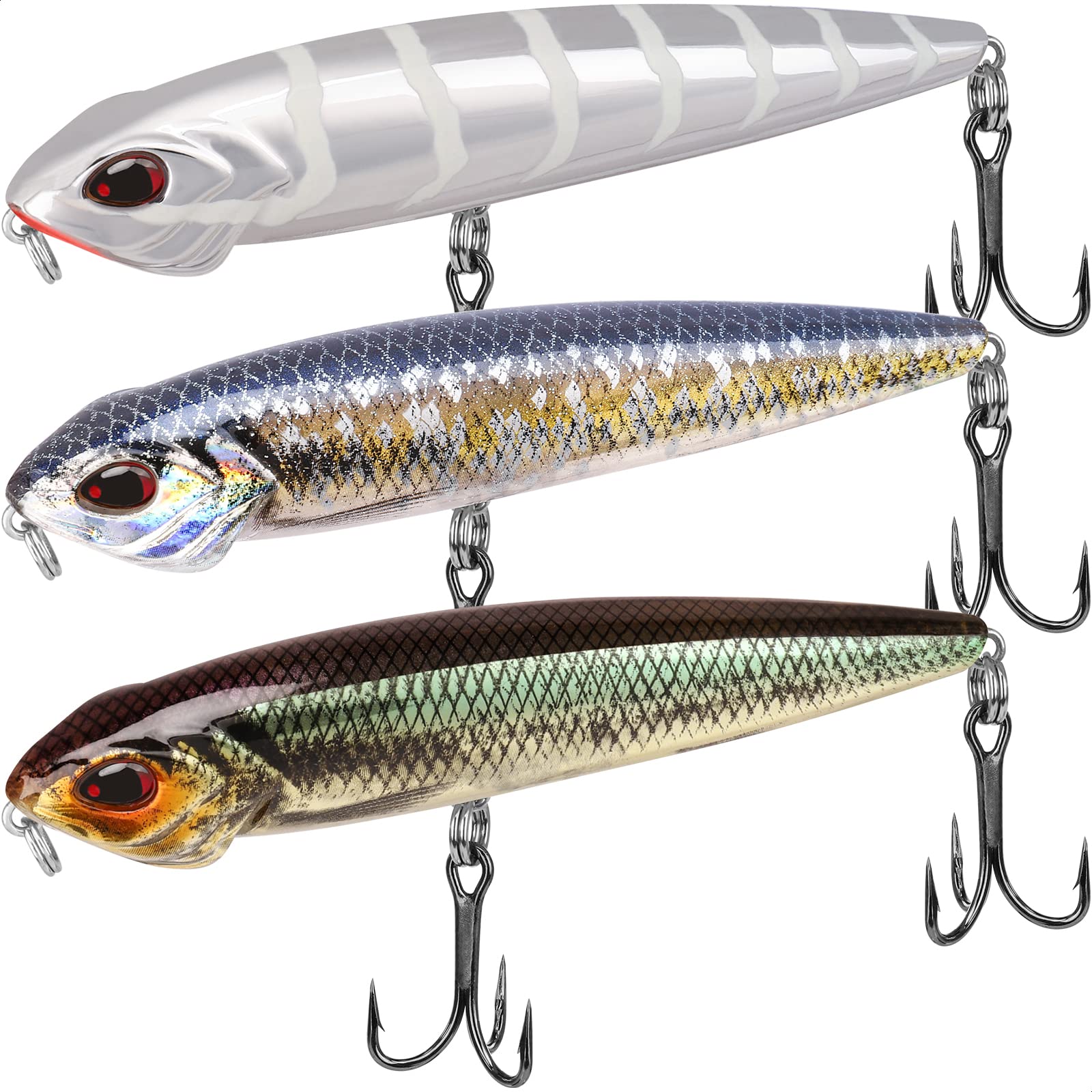 TRUSCEND Fishing Lures - Double Floating Rotating Tail Swimbaits Kit - Lifelike Teasers for Bass, Trout, Freshwater & Saltwater Fishing Gifts for Men