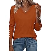 Zeagoo Womens V Neck Sweaters Shirts Long Sleeve Lightweight Ribbed Knit Pullover Sweater Blouse Tops with Buttons Oufits