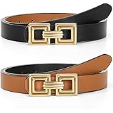 WHIPPY Reversible Leather Belt for Women Fashion Ladies Faux Leather Belt for Jeans Pants Dress with Gold Buckle 1 Pack