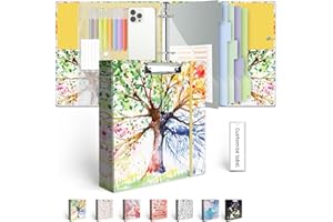 2 Inch 3 Ring Binder Organizer, Three Ring Binder with Clipboard, 5-Tabs Pockets Dividers, Transparent Folder,18 Divider Stikers, BVSSX Decorative Binders for Letter Size 8.5"x11" Paper (Seasons Tree)