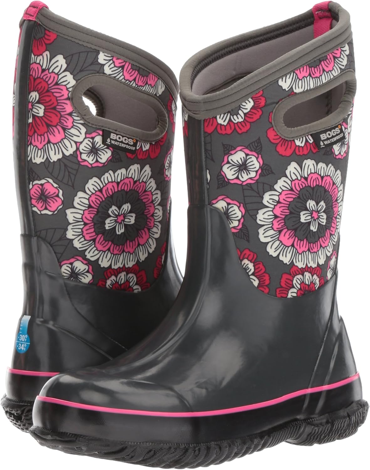 | BOGS Kid's Classic High Waterproof Insulated Rubber Neoprene Rain Boot Snow, Pansies Print/Dark Gray/Multi, 6 M US Big Kid | Snow Boots